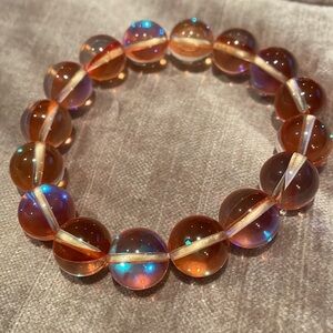 Yellow Translucent Iridescent Glass Beaded Bracelet NWOTS
